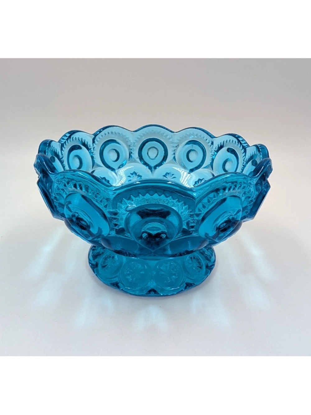 VTG Le Smith Moon and Stars Bright Blue Footed Glass Decorative Bowl